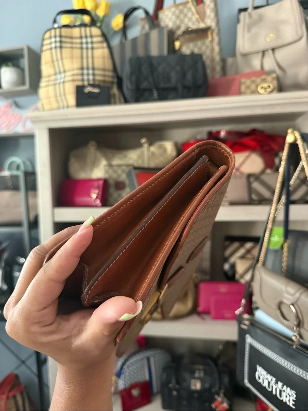 Celine Brown Monogram Canvas Clutch Bag with Gold Lock